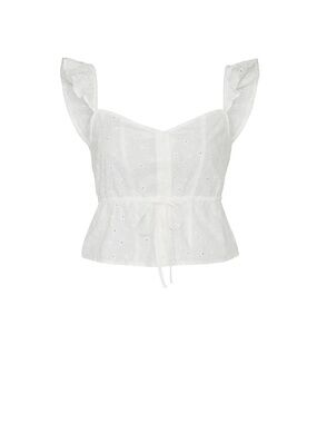 Louna White Eyelet Peplum Tank Top with Front Tie M